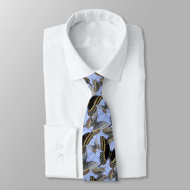 Black Swallowtail Butterfly Swirls Tie (Tied)