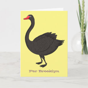 Black swan cartoon illustration card