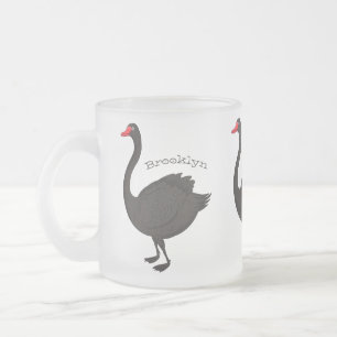 Black swan cartoon illustration frosted glass coffee mug