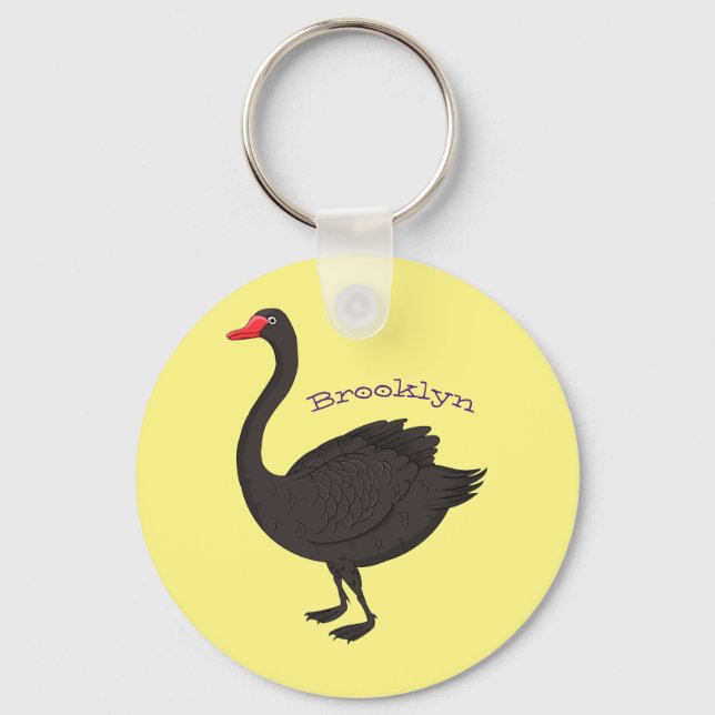 Black swan cartoon illustration  key ring (Front)
