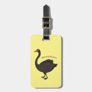 Black swan cartoon illustration luggage tag
