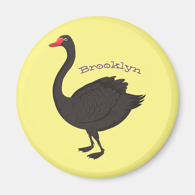 Black swan cartoon illustration magnet (Front)