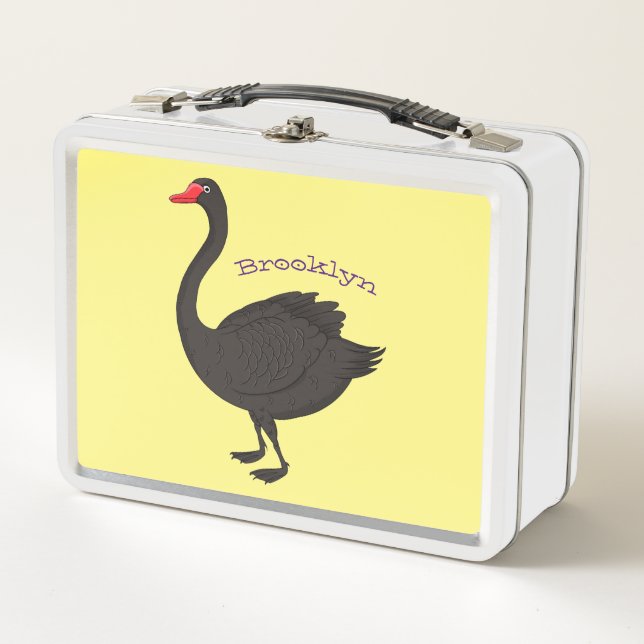 Black swan cartoon illustration  metal lunch box (Front)