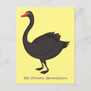Black swan cartoon illustration postcard