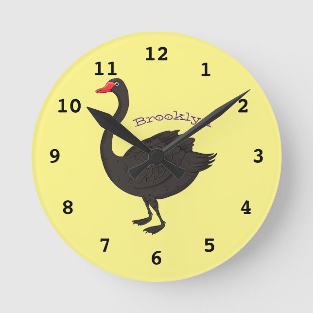 Black swan cartoon illustration  round clock (Front)
