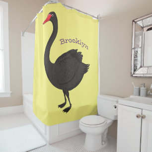 Black swan cartoon illustration shower curtain