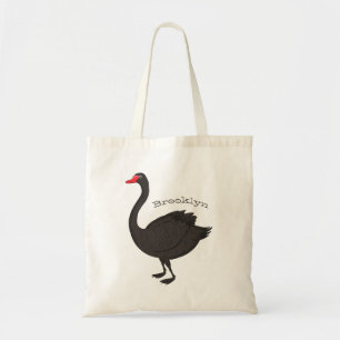 Black swan cartoon illustration tote bag