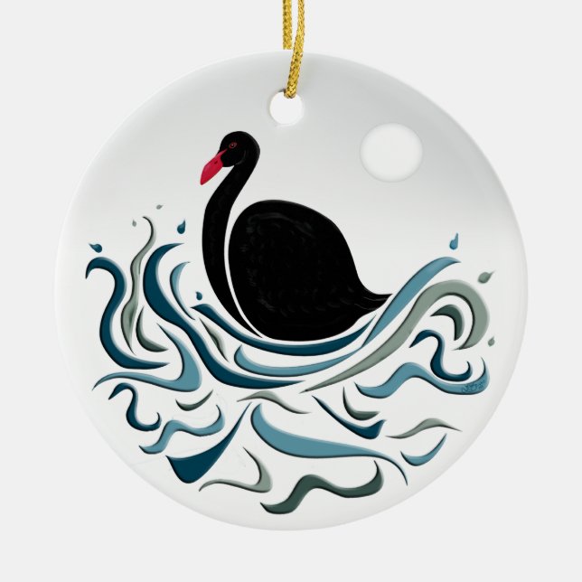 Black Swan Ceramic Tree Decoration (Front)