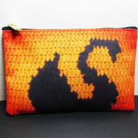 Black Swan In Orange Sunset Artisan Crochet Print 