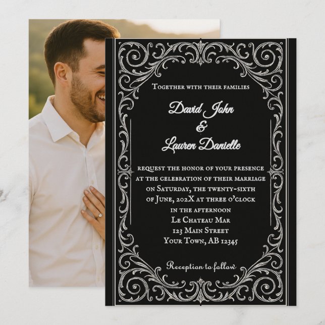 Black Swan Photo Wedding Invitation (Front/Back)