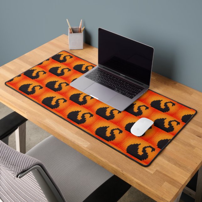 Black Swan Profile in Sunset Artisan Crochet Print Desk Mat (Office 2)