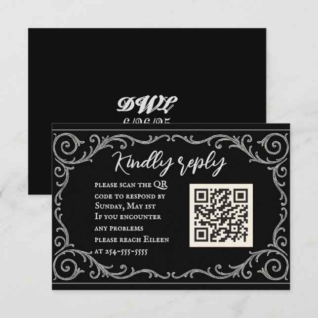 Black Swan QR Code Wedding RSVP Card (Front/Back)