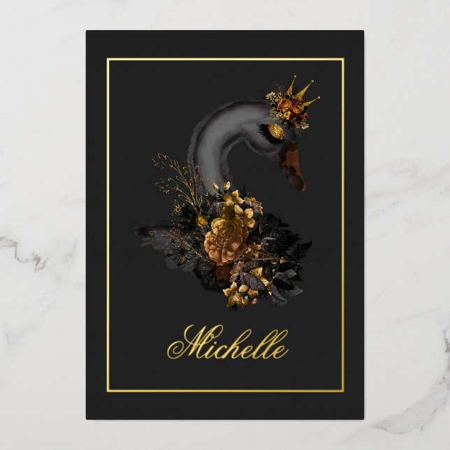 Black Swan Quinceañera Foil Invitation (Front)
