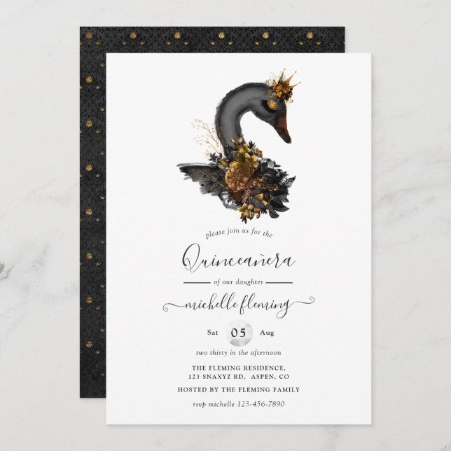 Black Swan Quinceañera Invitation (Front/Back)