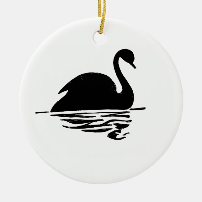 Black Swan Silhouette Ceramic Tree Decoration (Front)