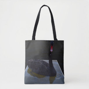 Black Swan Swimming In Dimensional Pond, Tote Bag