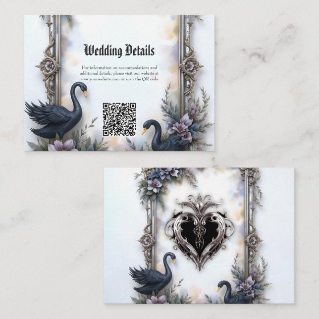 Black Swan Wedding Frame – Gothic Romance Love  Enclosure Card (Front/Back)
