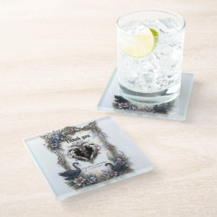 Black Swan Wedding Frame – Gothic Romance Love  Glass Coaster