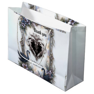 Black Swan Wedding Frame – Gothic Romance Love  Large Gift Bag