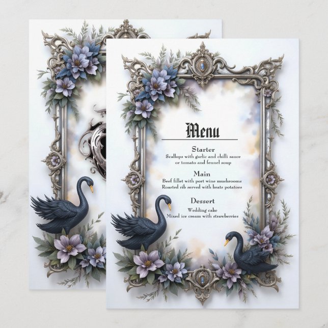 Black Swan Wedding Frame – Gothic Romance Love Menu (Front/Back)