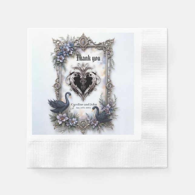 Black Swan Wedding Frame – Gothic Romance Love  Napkin (Front)