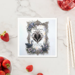 Black Swan Wedding Frame – Gothic Romance Love Napkin