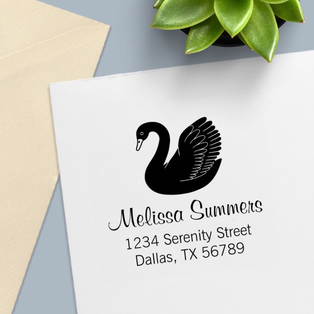 Black Swan Wings up Address Self-inking Stamp (Creator Uploaded)