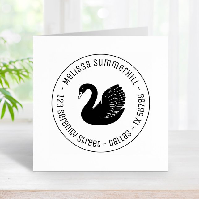 Black Swan Wings up Round Address Rubber Stamp (Creator Uploaded)