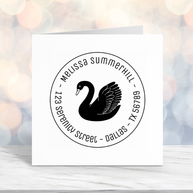 Black Swan Wings up Round Address Self-inking Stamp (Creator Uploaded)