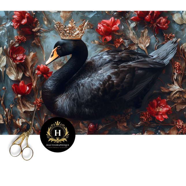 Black Swan with Golden Crown Red Florals Decoupage Tissue Paper (Creator Uploaded)