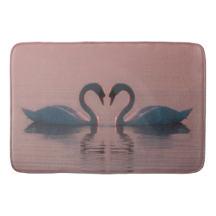 Black Swans Swim Pink Sky Bath Mat