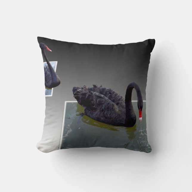 Black Swans Swimming In Dimensional Ponds, Cushion (Front)