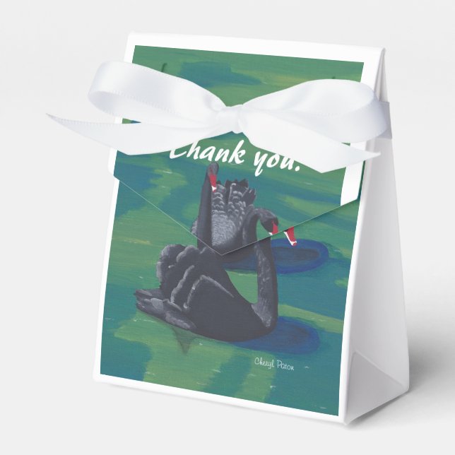 Black Swans Swimming Wedding Favour Boxes (Front Side)