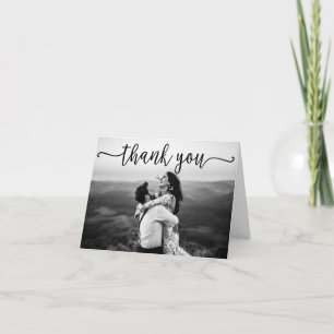 Black Swash Script Photo Wedding Thank You Card