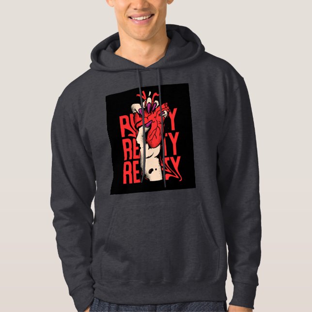 Black Sweatshrirt With Heart And Hand Design  Hoodie (Front)