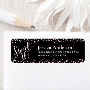Black Sweet 16 Pink Rose Gold Birthday Address