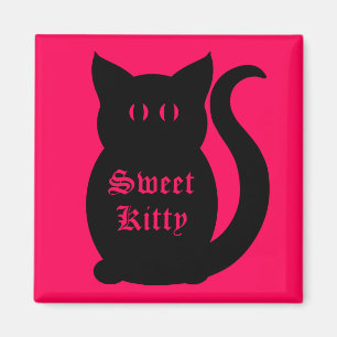 Black sweet kitty on hot pink magnet