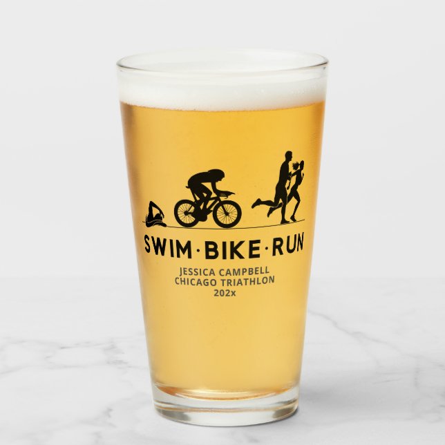 Black • Swim Bike Run Triathlon Icon Series  Glass (Front Filled)