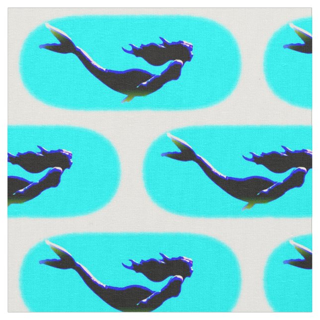 black swimming mermaids pattern fabric (Close Up)