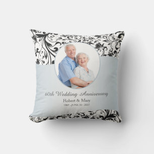 Black Swirl 60th Wedding Anniversary Photo Cushion