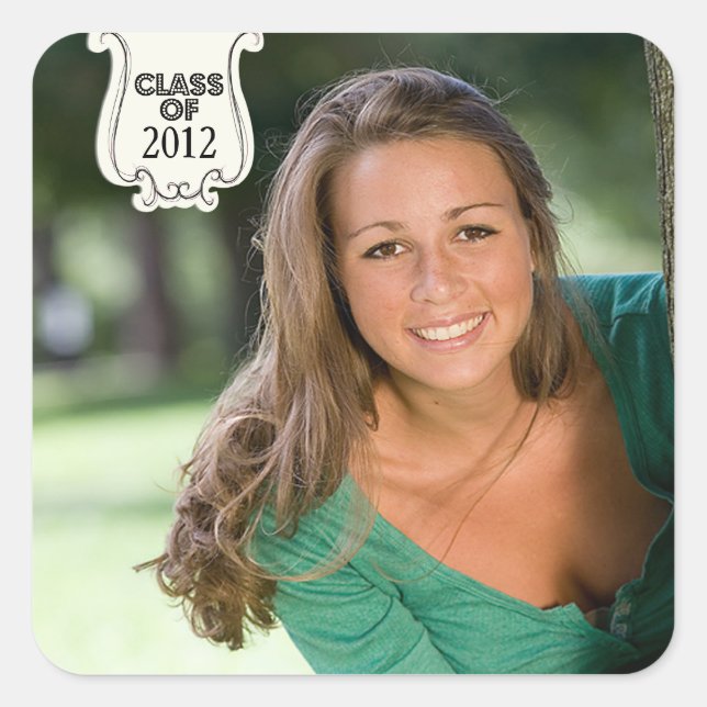 Black swirl badge custom photo graduation stickers (Front)