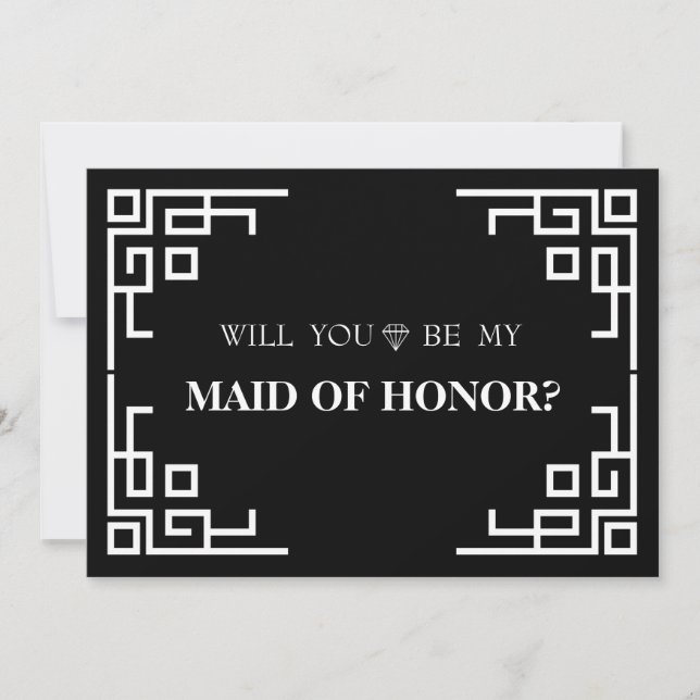 Black Swirl Border Will You Be My Maid of honour Invitation (Front)