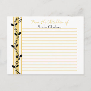 Black Swirl Leaves on Golden Yellow Recipe Cards