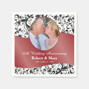 Black Swirl & Ruby 40th Wedding Anniversary Photo Napkin