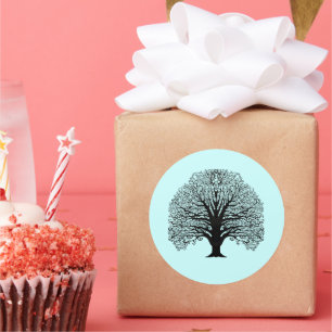 Black Swirl Tree Classic Round Sticker