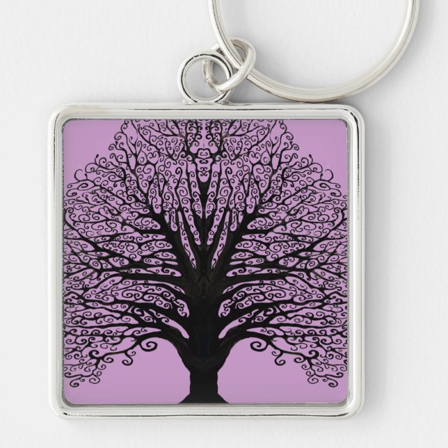 Black Swirl Tree Key Ring (Front)
