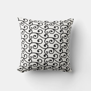 Black Swirl Vector Pattern on White Cushion