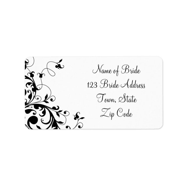 Black Swirl Wedding RSVP Return Address Label (Front)