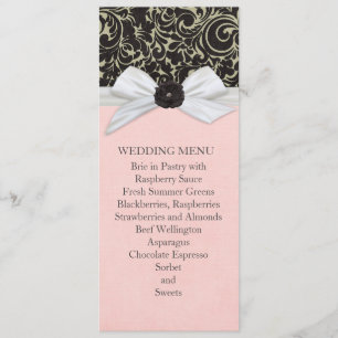 Black Swirls Floral Ribbon Damask Wedding Menu