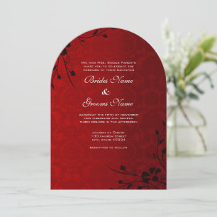 Black Swirls Lighter Red Metallic Damask Wedding Invitation